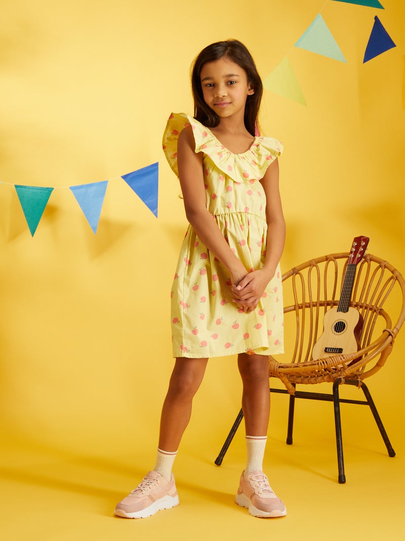 Vestido estampado com gola bardot AMARELO - Kiabi