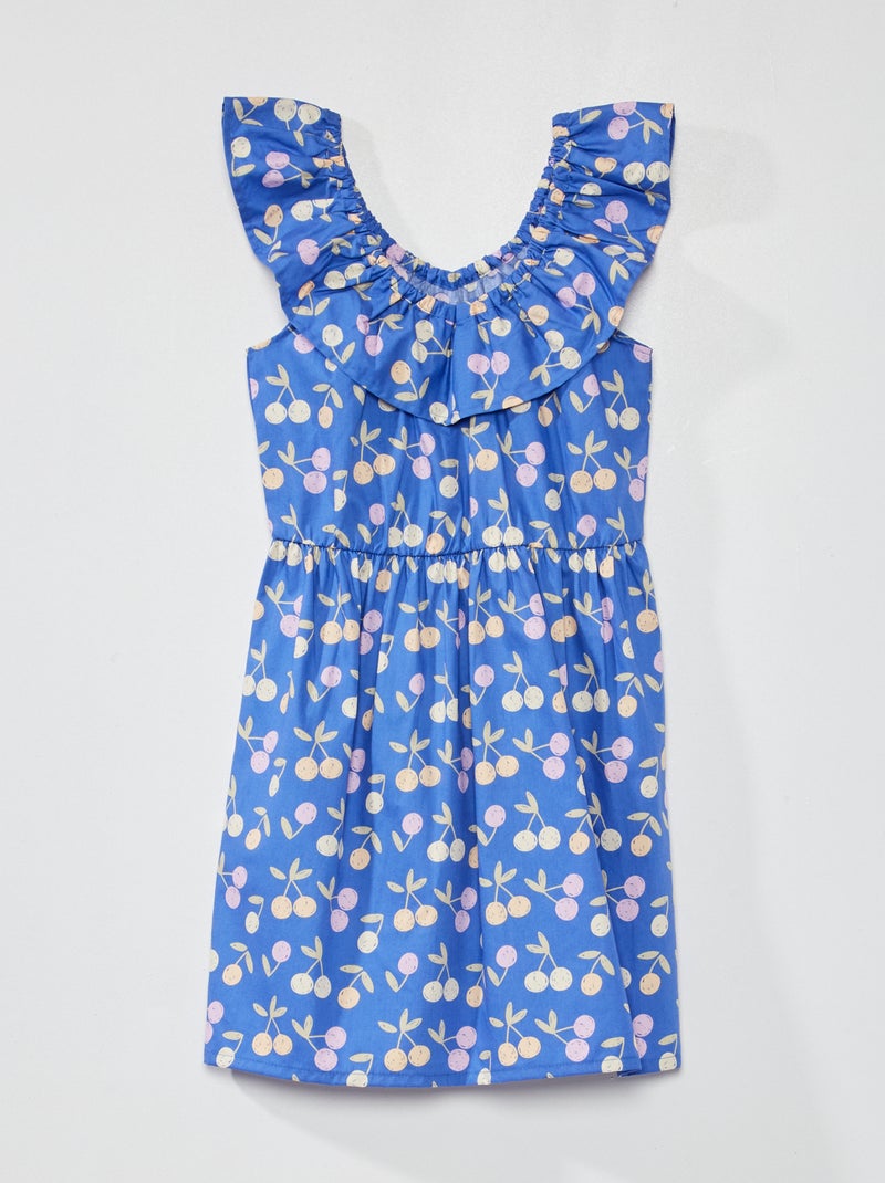 Vestido estampado com gola bardot AZUL - Kiabi
