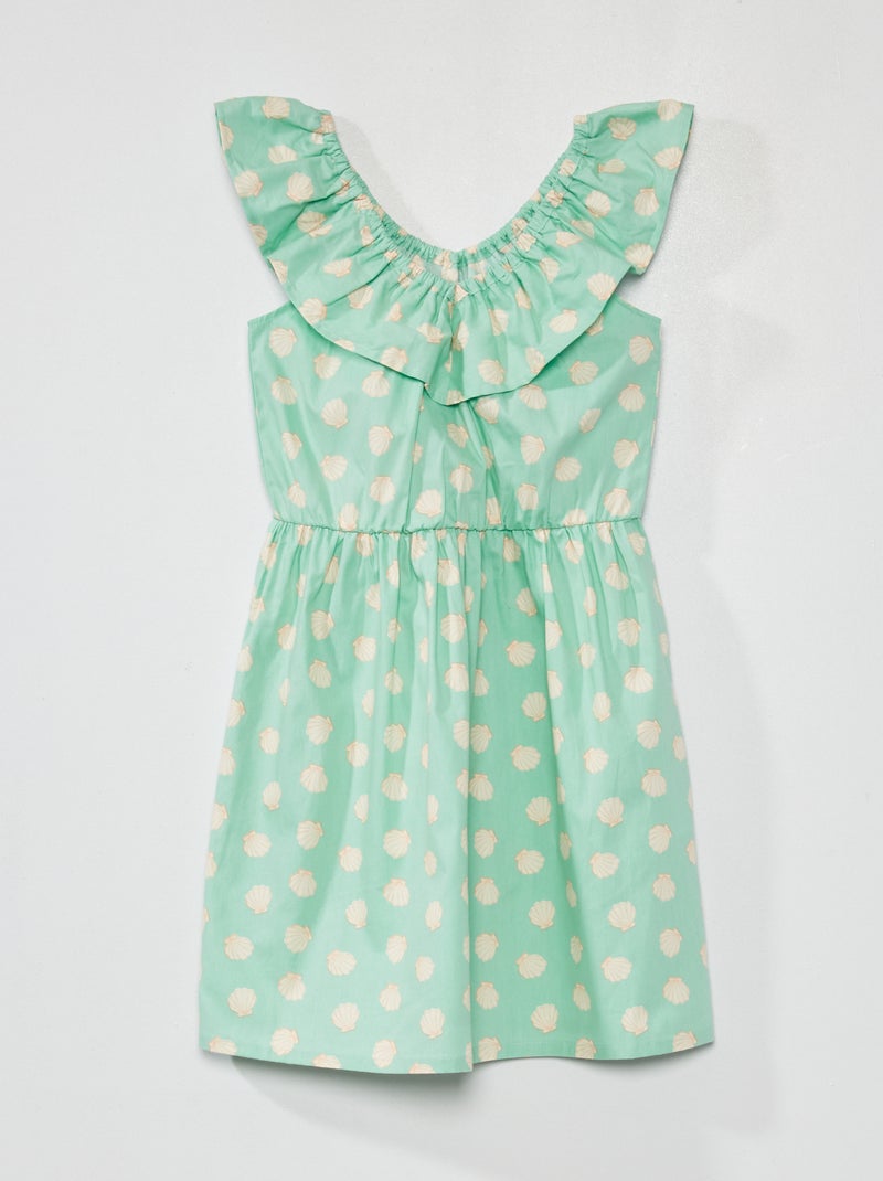 Vestido estampado com gola bardot VERDE - Kiabi
