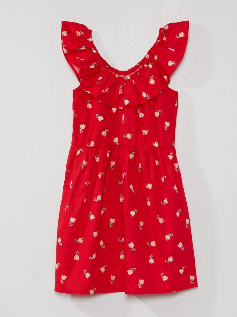 Vestido estampado com gola bardot VERMELHO - Kiabi