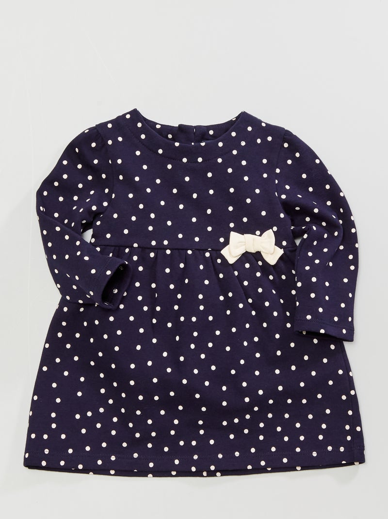 Vestido estampado de manga comprida Azul Marinho - Kiabi