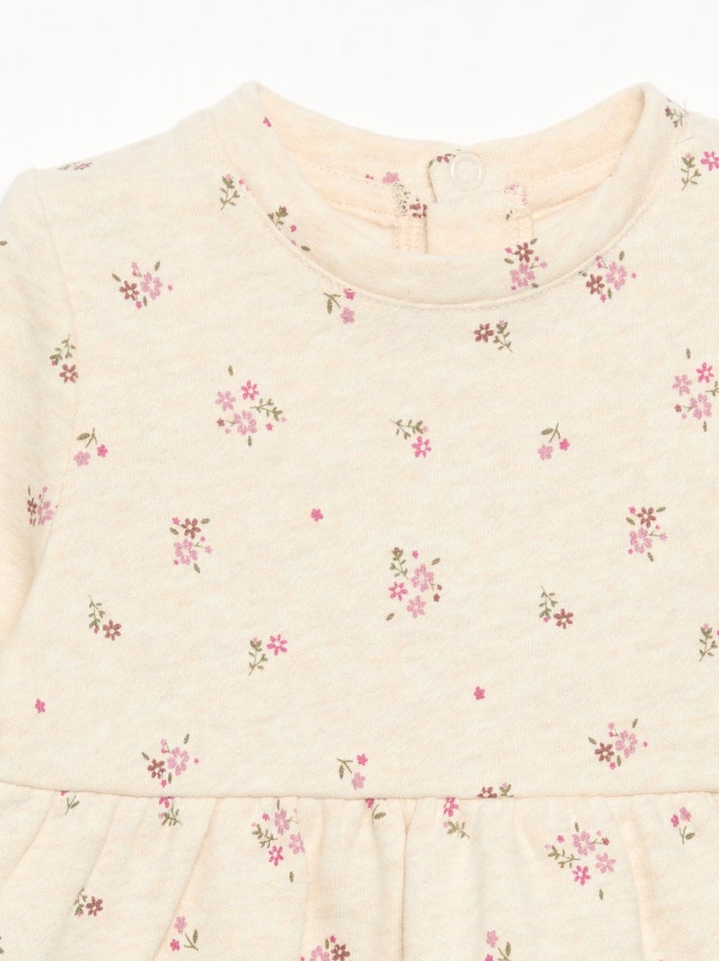 Vestido estampado de manga comprida Bege - Kiabi