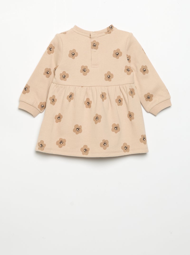 Vestido estampado de manga comprida Bege - Kiabi