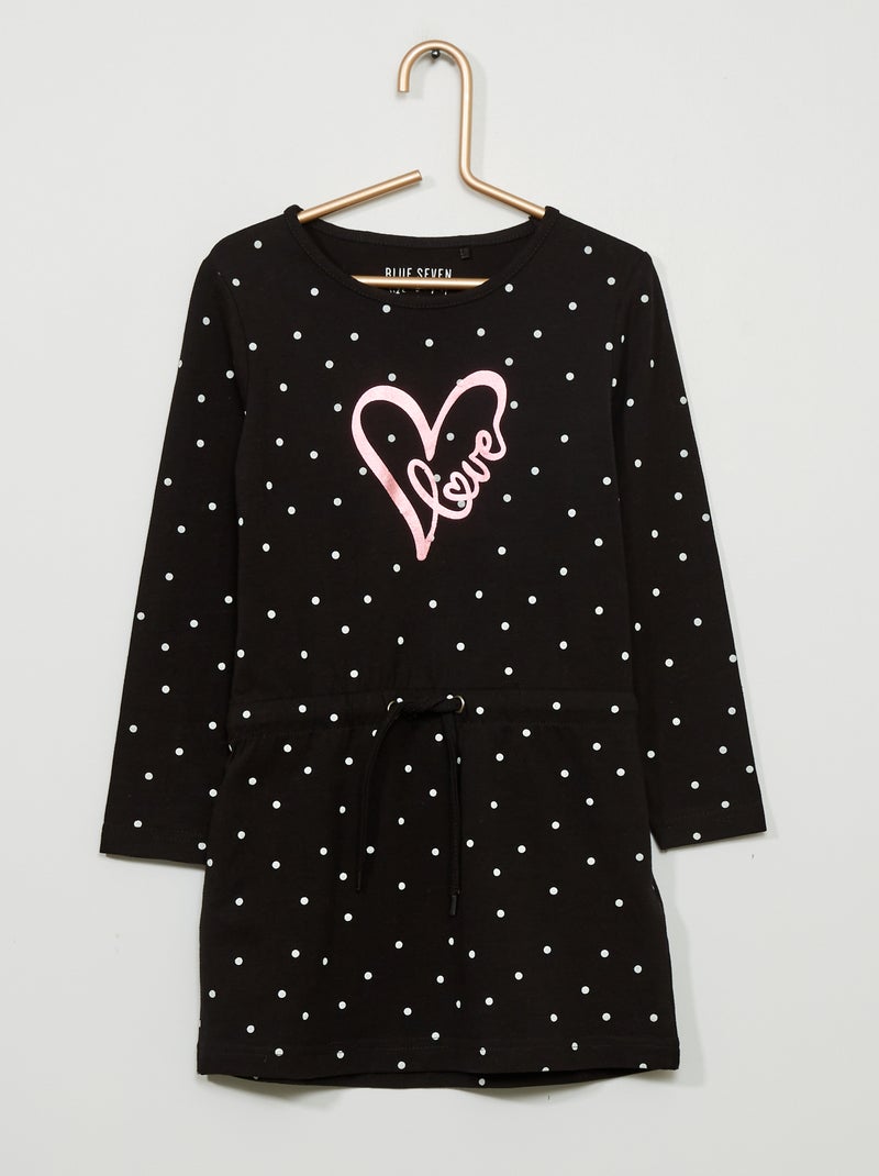 Vestido estampado de manga comprida Carvão - Kiabi