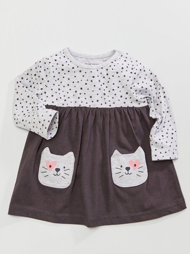Vestido estampado de manga comprida Cinza - Kiabi
