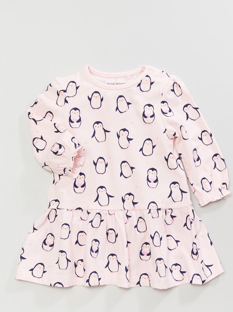 Vestido estampado de manga comprida Rosa - Kiabi