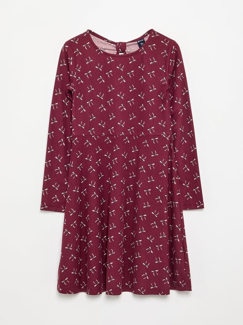 Vestido estampado de manga comprida - Kiabi