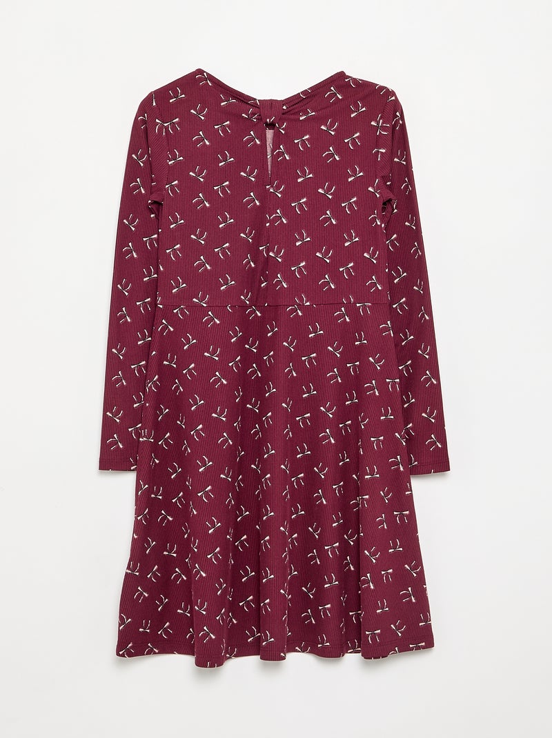 Vestido estampado de manga comprida Vermelho - Kiabi