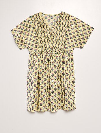 Vestido estampado em algodão e linho
