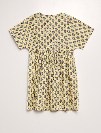 Vestido estampado em algodão e linho