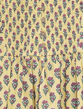 Vestido estampado em algodão e linho