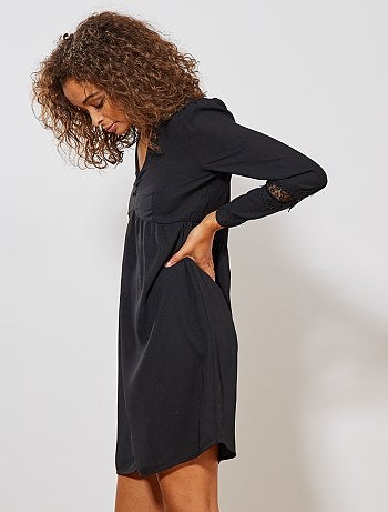 Vestido estampado em cachemira e mangas em renda - Kiabi