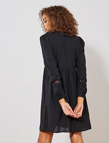 Vestido estampado em cachemira e mangas em renda - Kiabi