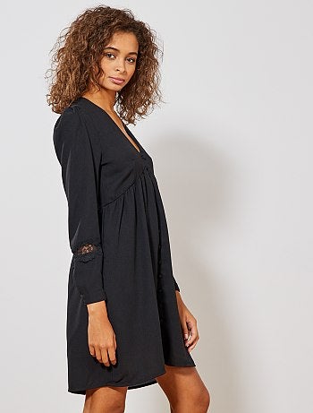 Vestido estampado em cachemira e mangas em renda - Kiabi