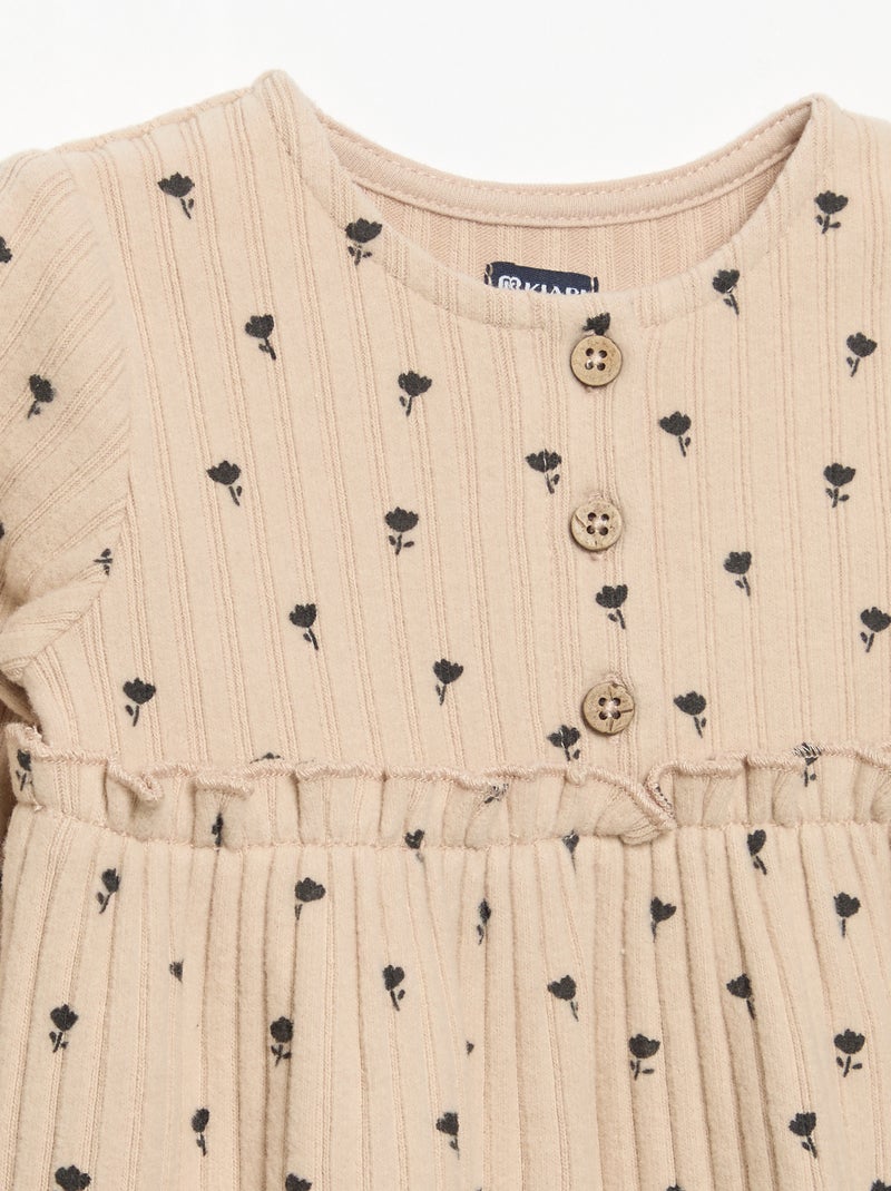Vestido estampado em malha suave Bege - Kiabi