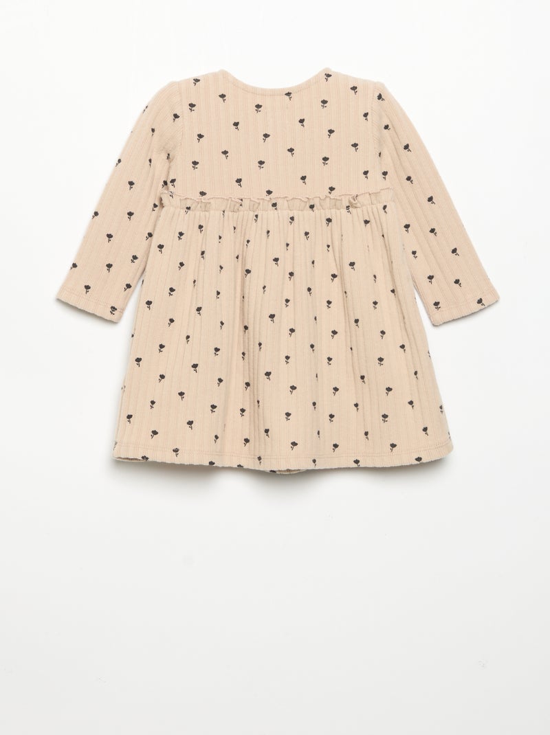Vestido estampado em malha suave Bege - Kiabi