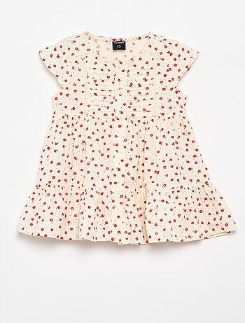 Vestido estampado em tecido plumetis