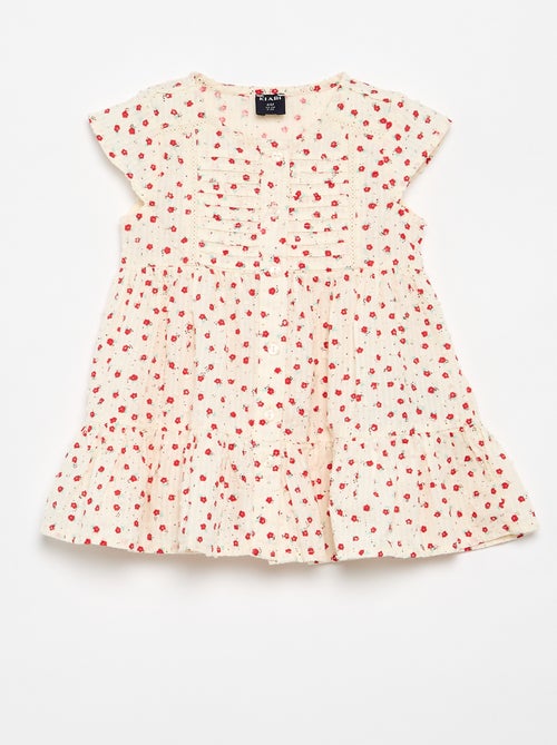 Vestido estampado em tecido plumetis - Kiabi