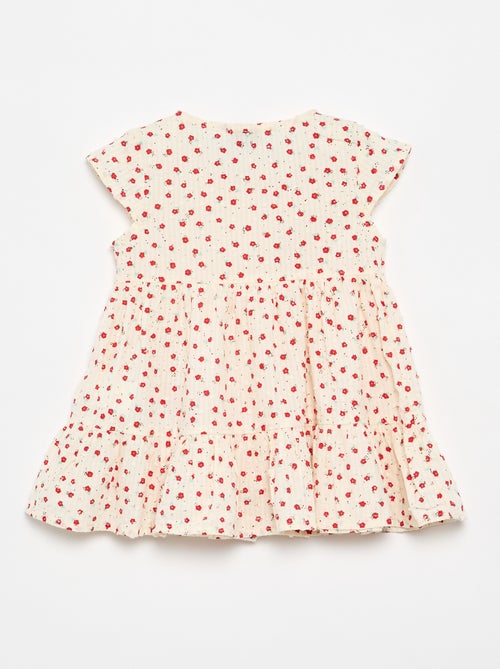 Vestido estampado em tecido plumetis - Kiabi