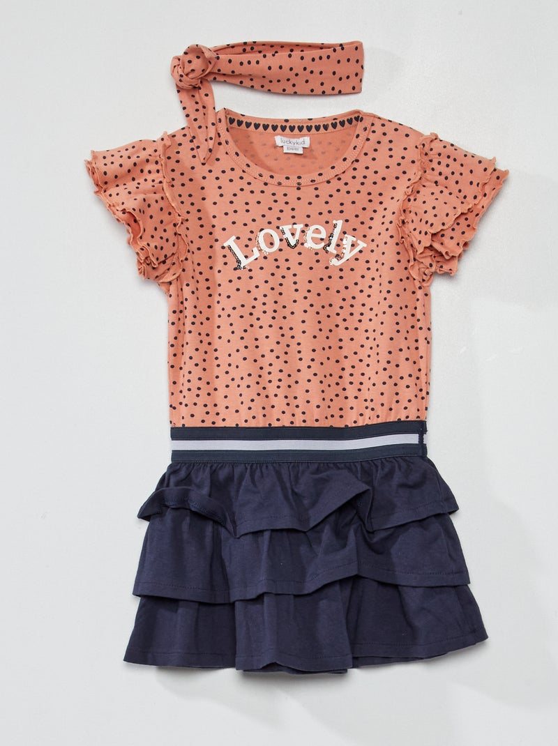 Vestido estampado evasé de gola redonda Rosa/ Cinza - Kiabi