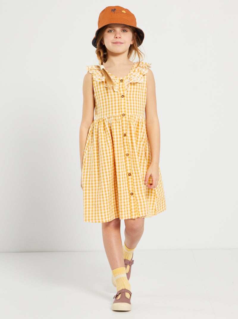 Vestido estampado vichy BRANCO - Kiabi