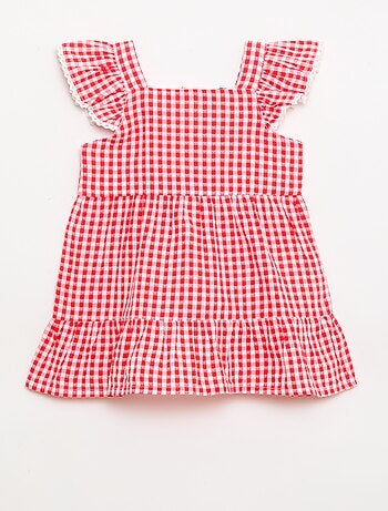 Vestido estampado vichy em camadas