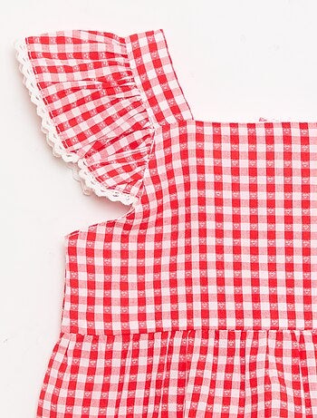 Vestido estampado vichy em camadas