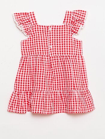 Vestido estampado vichy em camadas