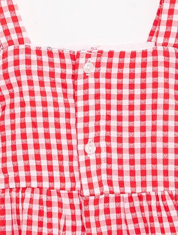 Vestido estampado vichy em camadas