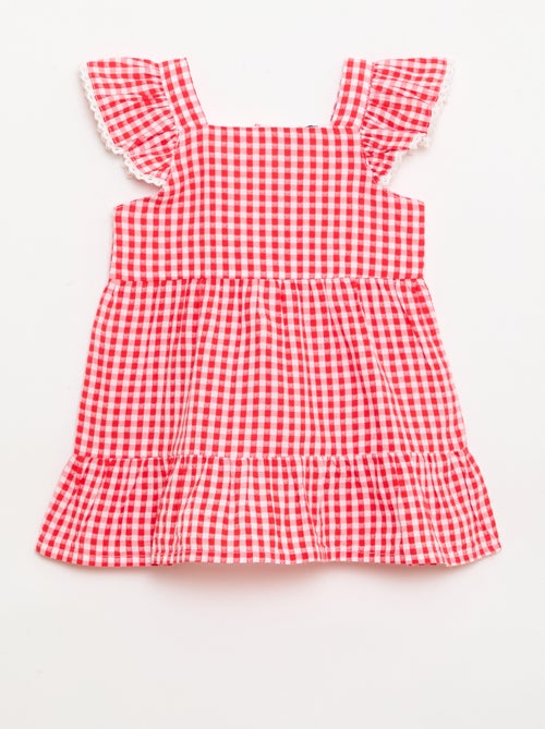 Vestido estampado vichy em camadas - Kiabi