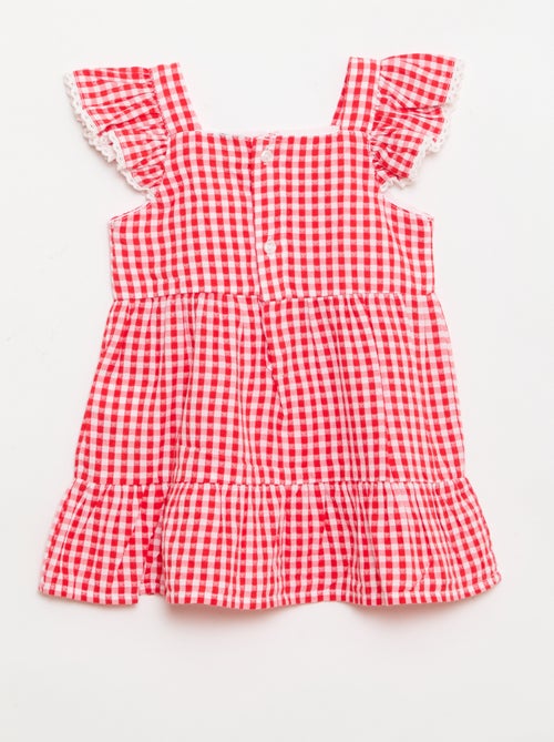 Vestido estampado vichy em camadas - Kiabi