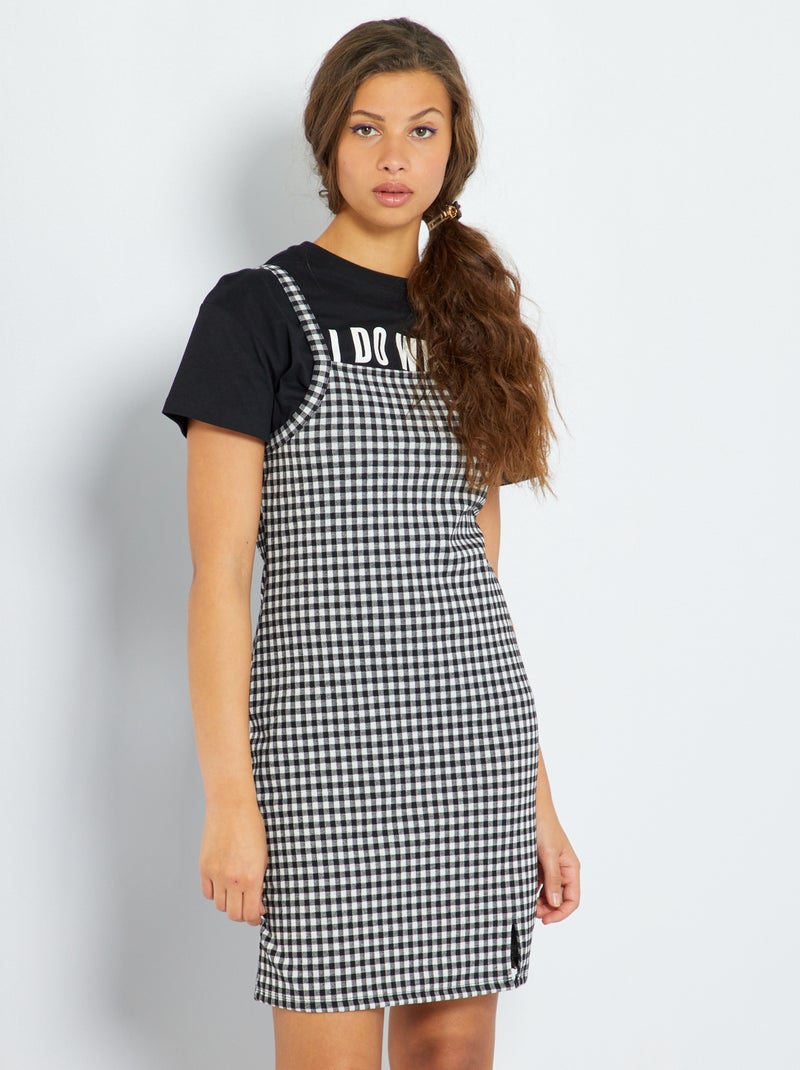 Vestido estampado vichy PRETO - Kiabi