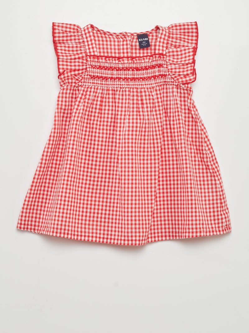 Vestido estampado vichy VERMELHO - Kiabi