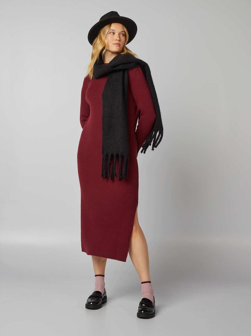 Vestido estilo tubo de malha nervurada Bordô escuro - Kiabi