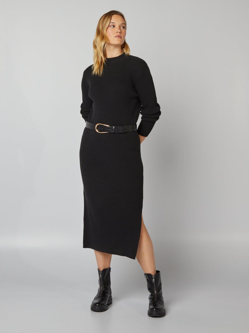 Vestido estilo tubo de malha nervurada Preto - Kiabi