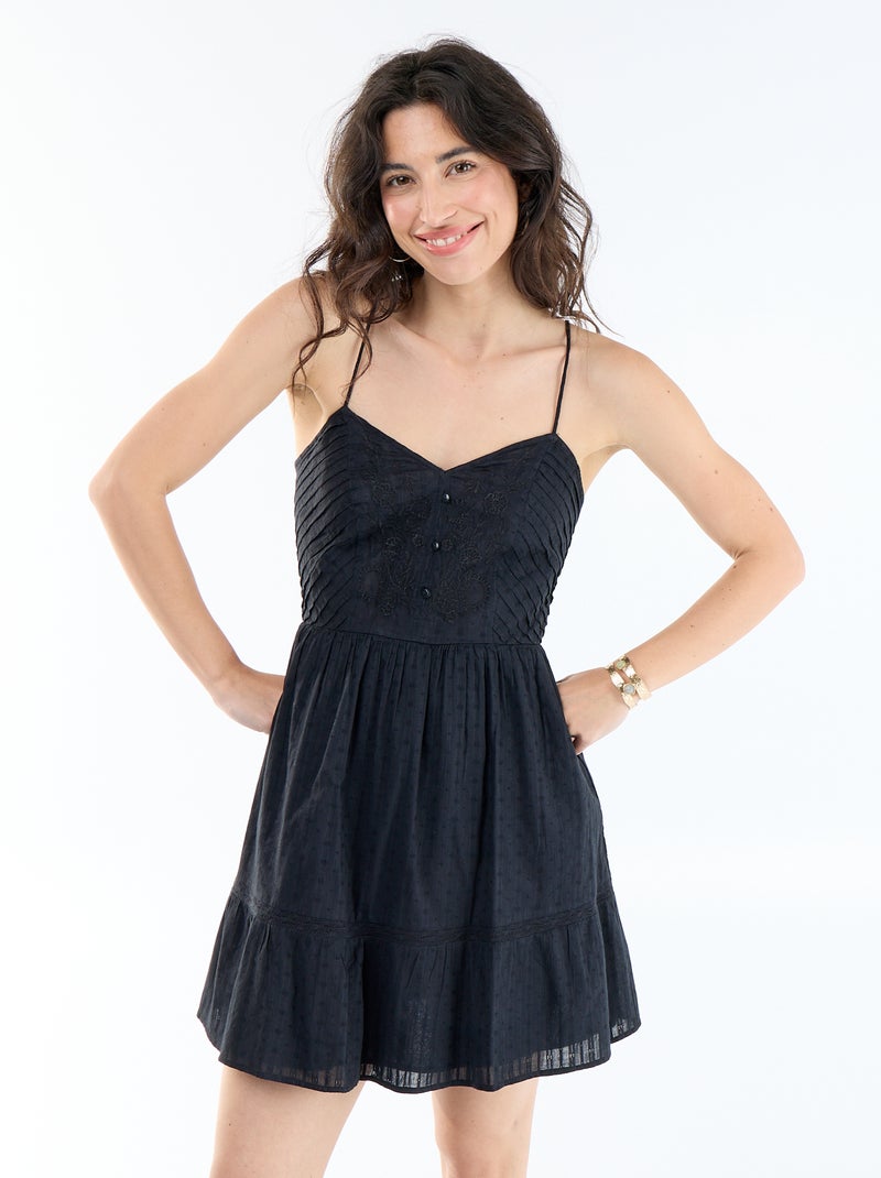 Vestido evasê com alças Preto - Kiabi