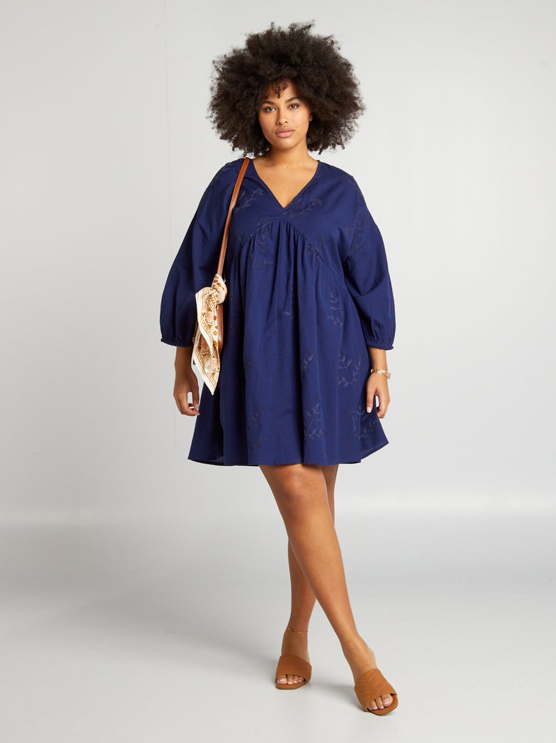 Vestido evasé com bordados AZUL - Kiabi