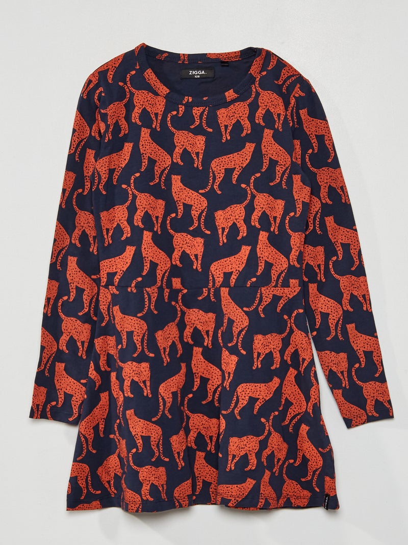 Vestido evasé com estampado Azul Marinho - Kiabi