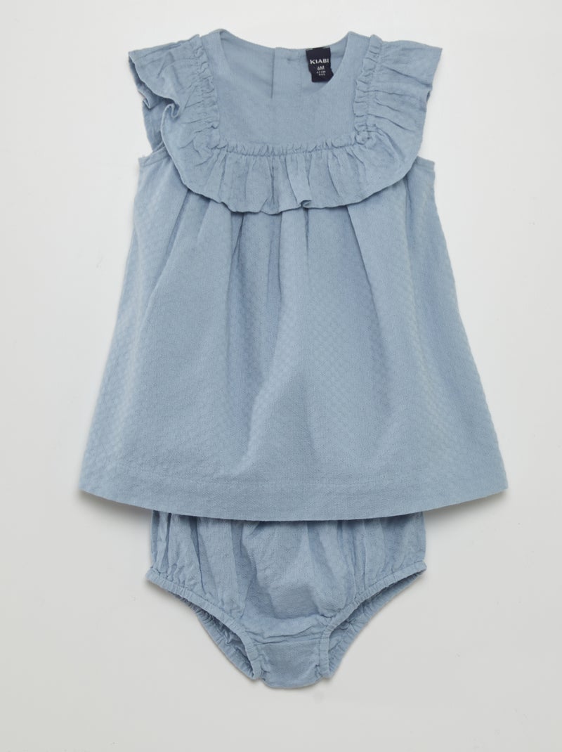 Vestido evasé com folhos + cuecas a condizer AZUL - Kiabi