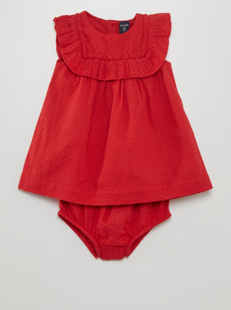 Vestido evasé com folhos + cuecas a condizer VERMELHO - Kiabi