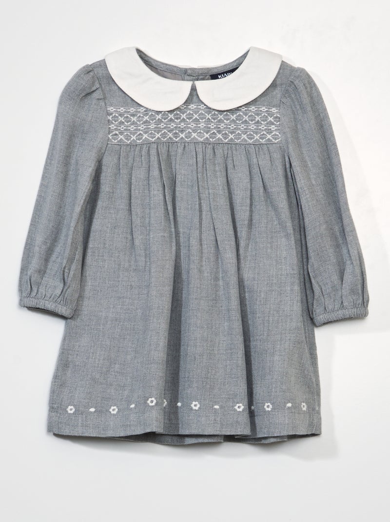 Vestido evasé com gola claudine CINZA - Kiabi