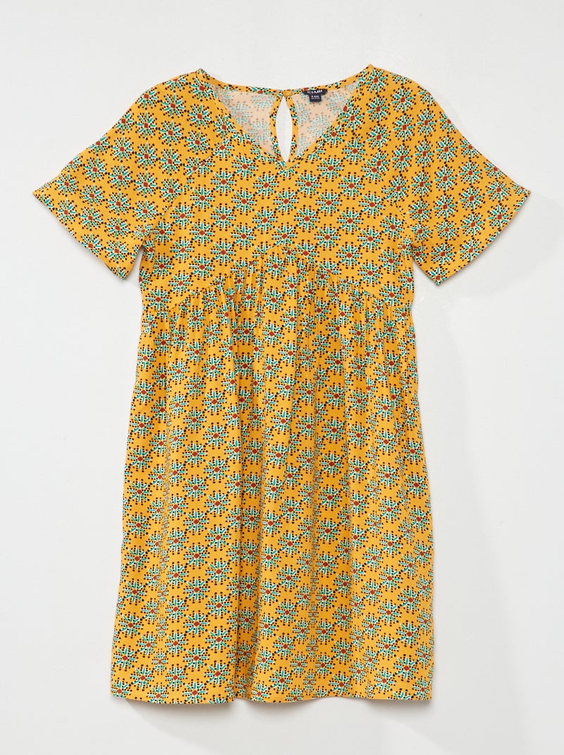 Vestido evasé com motivo florido AMARELO - Kiabi