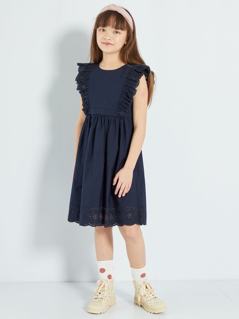 Vestido evasé de algodão Azul Marinho - Kiabi