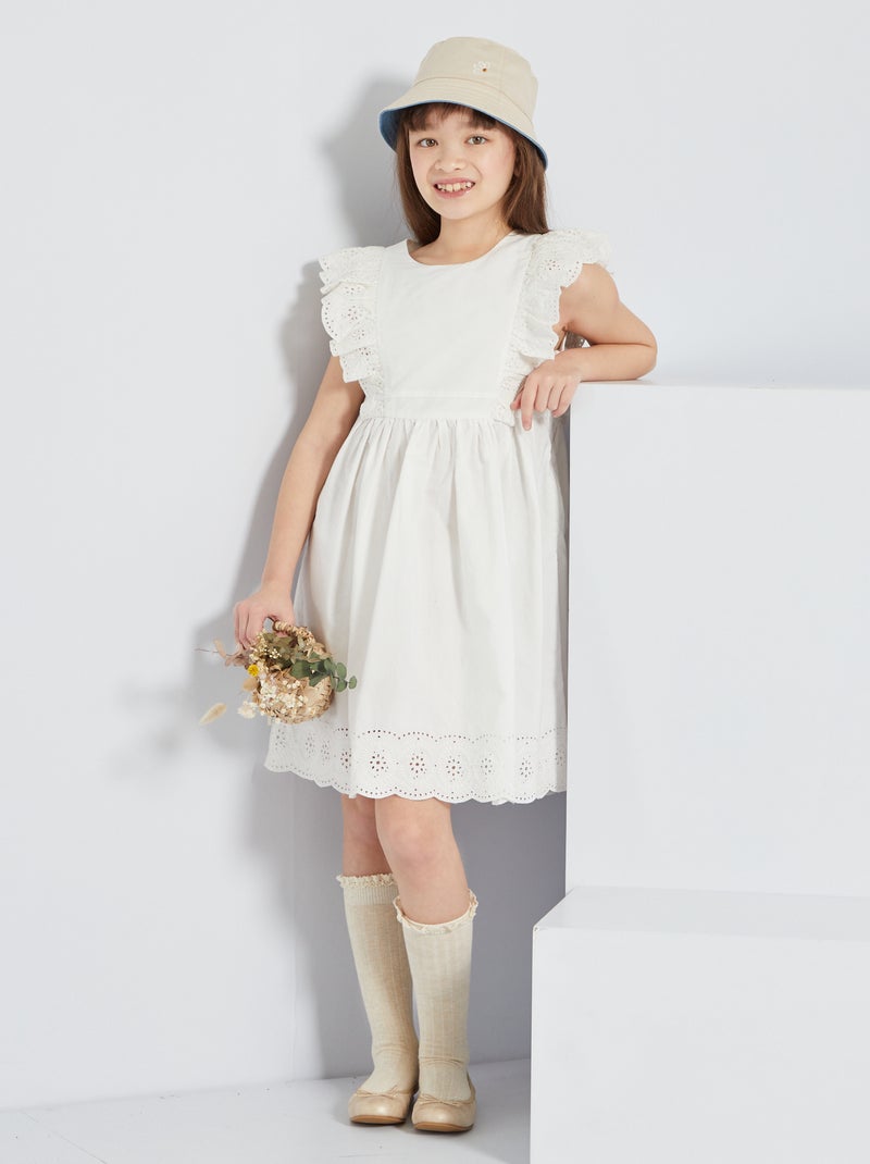 Vestido evasé de algodão Branco - Kiabi
