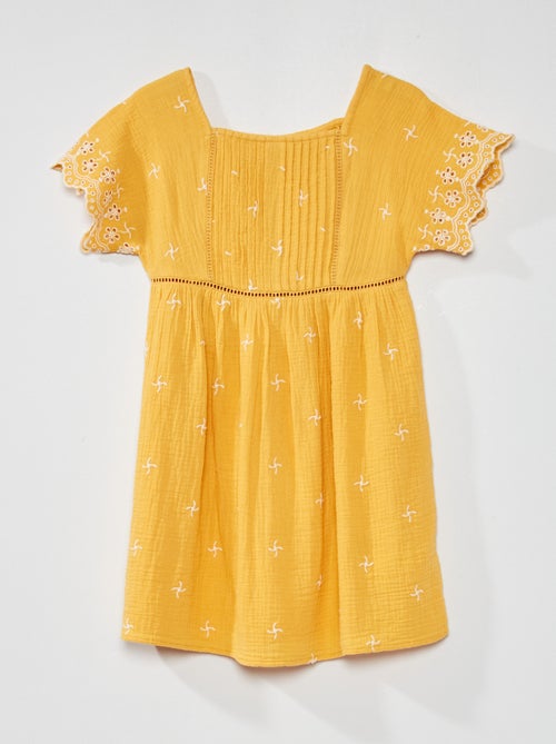 Vestido evasé em gaze de algodão - Kiabi