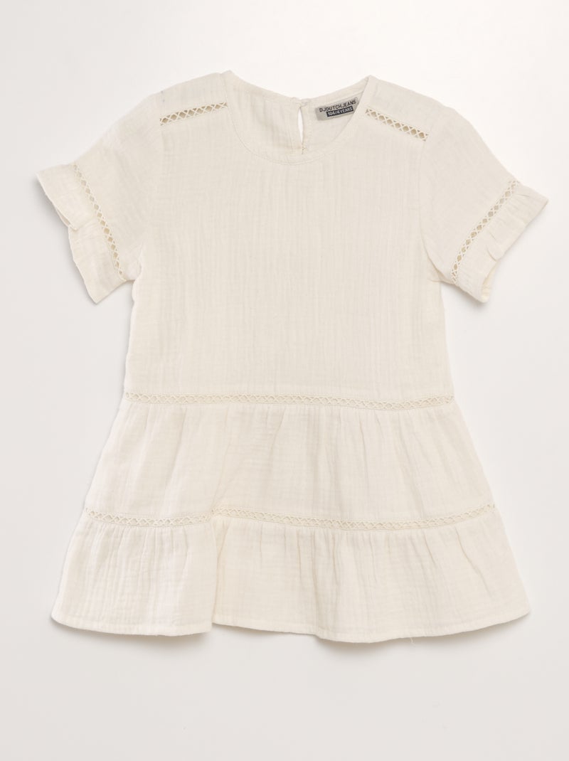 Vestido evasé em gaze de algodão BEGE - Kiabi
