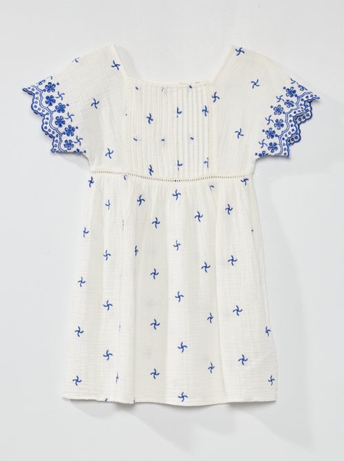 Vestido evasé em gaze de algodão - Kiabi