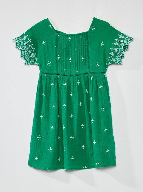 Vestido evasé em gaze de algodão - Kiabi