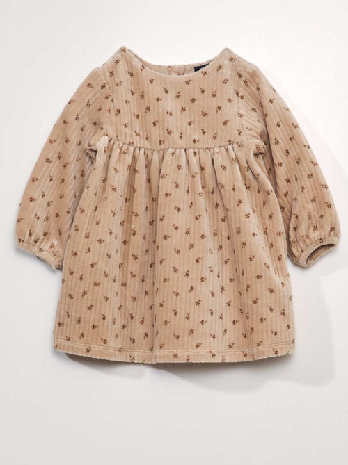 Vestido evasé em veludo estampado - Kiabi