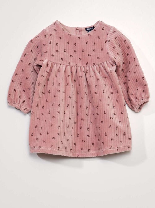 Vestido evasé em veludo estampado - Kiabi